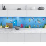 Sticker Art Mutfak Tezgah Arası Folyo Fayans Kaplama Folyosu Balıklar Çizim 60x300 CM