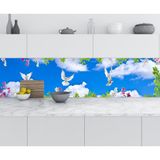 Sticker Art Mutfak Tezgah Arası Folyo Fayans Kaplama Folyosu Gökyüzü Çiçekler 60x400 CM