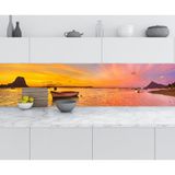 Sticker Art Mutfak Tezgah Arası Folyo Fayans Kaplama Folyosu Gün Batımı Tekne 60x500 CM