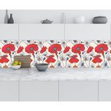 Sticker Art Mutfak Tezgah Arası Folyo Fayans Kaplama Folyosu Kırmızı Çiçek Çizim 60x500 CM