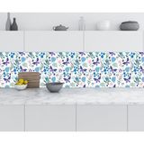 Sticker Art Mutfak Tezgah Arası Folyo Fayans Kaplama Folyosu Mavi Çiçek Kelebek 60x400 CM