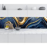 Sticker Art Mutfak Tezgah Arası Folyo Fayans Kaplama Folyosu Mavi Mermer Altın 60x500 CM