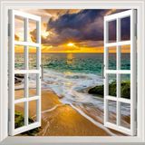 Sticker Art Pencere Poster Duvar Kağıdı Deniz Gün Batımı Yapışkanlı Sticker - 90 x 90 cm - Renkli