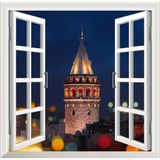 Sticker Art Pencere Poster Duvar Kağıdı Galata Kulesi Akşam Yapışkanlı Sticker
