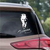 Sticker Dizayn Mustaf Kemal Atatürk Silüet - Atatürk Imza Sticker Araba Oto Motosiklet Karavan Araç Sticker Etiket 00565 - 40x31 Cm - Beyaz