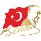 Sticker Dizayn Mustafa Kemal Atatürk Sticker - Türk Bayrağı Sticker - Atatürk Imza Sticker -Gazi Başbuğ Atatürk Silüet ve Türk Bayrağı Sticker 02511 - 15x11 Cm - Altın
