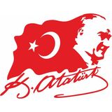 Sticker Dizayn Mustafa Kemal Atatürk Sticker - Türk Bayrağı Sticker - Atatürk Imza Sticker -Gazi Başbuğ Atatürk Silüet ve Türk Bayrağı Sticker 02511 - 20x15 Cm - Kırmızı