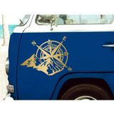 Sticker Dizayn Pusula ve Dağ Sticker - 4x4 Off Road Pickup - Araba Oto Motosiklet Karavan Sticker 00268 - 100x77 Cm - Altın