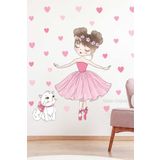 Sticker Ekspres Balerin Kedi Ve Kalpler Çocuk Odası Duvar Sticker Seti