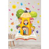 Sticker Ekspres Kitap Kalem Ağacı Ve Çocuklar Anaokulu Okul Çocuk Odası Kreş Duvar Kapı Cam Sticker Seti