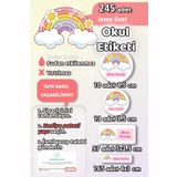 Sticker Ekspres Okul Etiketi Çiçekli Gökkuşağı Kalem Defter Etiketi 245 Adet İsim Etiketi