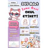 Sticker Ekspres Okul Etiketi Şirin Kediler Kalem Defter Etiketi Özel İsim Yazılabilen Etiket 245 Adet İsim Etiketi