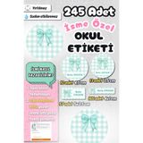 Sticker Ekspres Okul Etiketi Yeşil Kurdeleli Ekose Kalem Defter Etiketi Özel İsim Yazılabilen Etiket 245 Adet İsim Etiketi