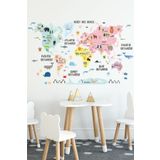 Sticker Ekspres Rengarenk Türkçe Dünya Haritası Dünya Atlası Bebek Çocuk Odası Anaokulu Kreş Duvar Sticker