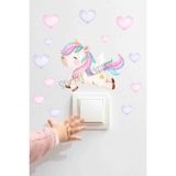 Sticker Ekspres Sevimli Unicorn ve Kalpler U3 Priz Üstü Sticker