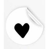 Sticker Kuşe (3X3CM) 48 Adet Yuvarlak Kesim -Siyah Kalp-