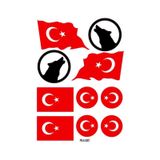 Sticker Seti Türk Bayrağı Kurt Ekipman Kask Motorsiklet 01 Nötr