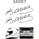 Sticker Usta 2 Adet Atatürk Mustafa Kemal Atatürk Imza Araba Motosiklet Oto Karavan Sticker 00016 - 20x6 Cm - Gri