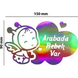 Sticker Usta Arabada Bebek Var Hologram – Işık Vurunca Renk Değiştirir – Araç, Cam,düz ve Prüzsüz Yüzeyler Çok Renkli 60 x 36 cm 9504000005143-60x36