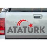 Sticker Usta Atatürk Ay Yıldız Sticker Araba Oto Motosiklet Karavan Sticker Etiket 00622 - 30x10 Cm - Gri