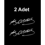 Sticker Usta Atatürk Imza Sticker - (2 Adet )Mustafa Kemal Atatürk Imza Araba Oto Motosiklet Karavan Sticker 00016-1 - Krom - 40X12 CM