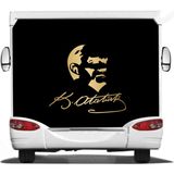 Sticker Usta Atatürk Silüet Atatürk Imza Sticker Araba Oto Motosiklet Karavan Sticker 00619 - 15x13 Cm - Altın