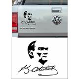 Sticker Usta Atatürk Silüet Atatürk Imza Sticker Araba Oto Motosiklet Karavan Sticker 00619 - 15x13 Cm - Siyah