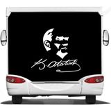 Sticker Usta Atatürk Silüet Atatürk Imza Sticker Araba Oto Motosiklet Karavan Sticker 00619 - 50x44 Cm - Beyaz