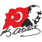 Sticker Usta Atatürk Sticker Mustafa Kemal Atatürk Gazi Başbuğ ve Türk Bayrağı Araba Oto Motosiklet Sticker 00388 - 99x75 Cm - Siyah