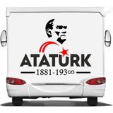 Sticker Usta Atatürk Yazı ve Silüet Ay Yıldız Sticker Etiket Araba Oto Motosiklet Karavan Sticker 00621 - 25x19 Cm - Siyah
