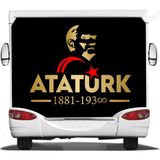 Sticker Usta Atatürk Yazı ve Silüet Ay Yıldız Sticker Etiket Araba Oto Motosiklet Karavan Sticker 00621 - 40x31 Cm - Altın