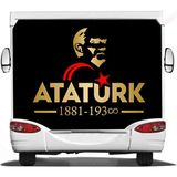 Sticker Usta Atatürk Yazı ve Silüet Ay Yıldız Sticker Etiket Araba Oto Motosiklet Karavan Sticker 00621 - 50x39 Cm - Altın