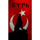 Sticker Usta Bayrak Kurt Türk Börü Gökbörü Göktürkçe Ay Yıldız Uluyan Kurt Renkli 15x9 Cm 50 x 30 cm
