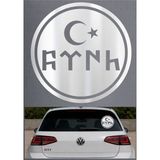 Sticker Usta Göktürkçe Türk Göktürk Yazı Türk Bayrağı Hologram Janjan Sticker Araba Oto Motosiklet Karavan Sticker 00210 - Krom - 12x12 Cm