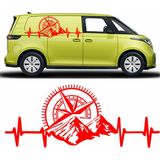 Sticker Usta Kalp Ritimli Dağlı Pusula Sticker Araba Oto Karavan Etiket 02150 - 80x32 Cm - Kırmızı