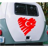 Sticker Usta Kalp Şeklinde Türk Bayrağı Sticker 00202 Kırmızı 100x100 Cm
