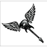 Sticker Usta Kanatlı Gitar Müzik Music Sticker 00809 Siyah 12 x 10 cm