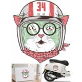 Sticker Usta Kasklı Kedi Vespa Sticker Motosiklet Kask Oto Arabo Sticker 00278 - 100x89 Cm - Renkli