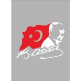 Sticker Usta Mustafa Kemal Atatürk - Türk Bayrağı - 02511 Beyaz 25x19 Cm 55 x 42 cmDizaynece96b6b-1f5-55x42