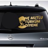 Sticker Usta Ne Mutlu Türküm Diyene Atatürk Silüet Ata Gazi Mustafa Kemal Sticker - Araba Oto Motosiklet Karavan Cam Sticker - 02505 - Altın - 20x10 Cm