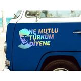 Sticker Usta Ne Mutlu Türküm Diyene Atatürk Silüet Ata Gazi Mustafa Kemal Sticker - Araba Oto Motosiklet Karavan Cam Sticker - 02505 - Hologram - 60x30 Cm