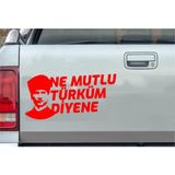 Sticker Usta Ne Mutlu Türküm Diyene Atatürk Silüet Ata Gazi Mustafa Kemal Sticker - Araba Oto Motosiklet Karavan Cam Sticker - 02505 - Kırmızı - 40x20 Cm
