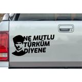 Sticker Usta Ne Mutlu Türküm Diyene Atatürk Silüet Ata Gazi Mustafa Kemal Sticker - Araba Oto Motosiklet Karavan Cam Sticker - 02505 - Siyah - 50x25 Cm