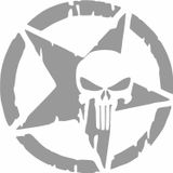 Sticker Usta Punisher Kurukafa Askeri Yıldız 00473 Gri 40x40 Cm 30 x 30 cm