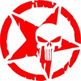 Sticker Usta Punisher Kurukafa Askeri Yıldız 00473 Kırmızı 15x15 Cm 100 x 100 cm