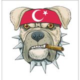 Sticker Usta Türk Bayrağı Ay Yıldız Köpek Piro Sticker 00948 Kahverengi 14 x 13 cm