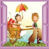 Stickerart Çocuk Odası Bebek Odası Pencere Poster Duvar Kağıdı At Arabası Çok Renkli