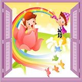 Stickerart Çocuk Odası Bebek Odası Pencere Poster Duvar Kağıdı Gökkuşağı Çok Renkli