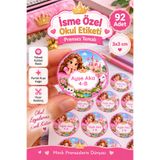StickerAtölye İsme Özel Prenses Tasarımı Okul Etiketi Yuvarlak 3x3cm Yüksek Kaliteli