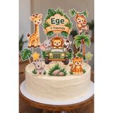 StickerAtölye İsme Özel Safari Hayvanları Pasta Süsü – Doğum Günü Cake Topper Seti
